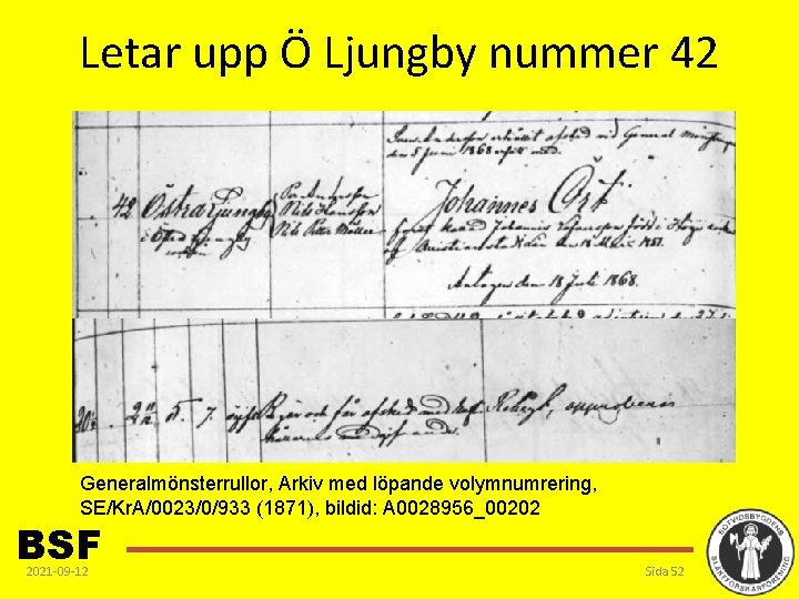 Letar upp Ö Ljungby nummer 42 Generalmönsterrullor, Arkiv med löpande volymnumrering, SE/Kr. A/0023/0/933 (1871),