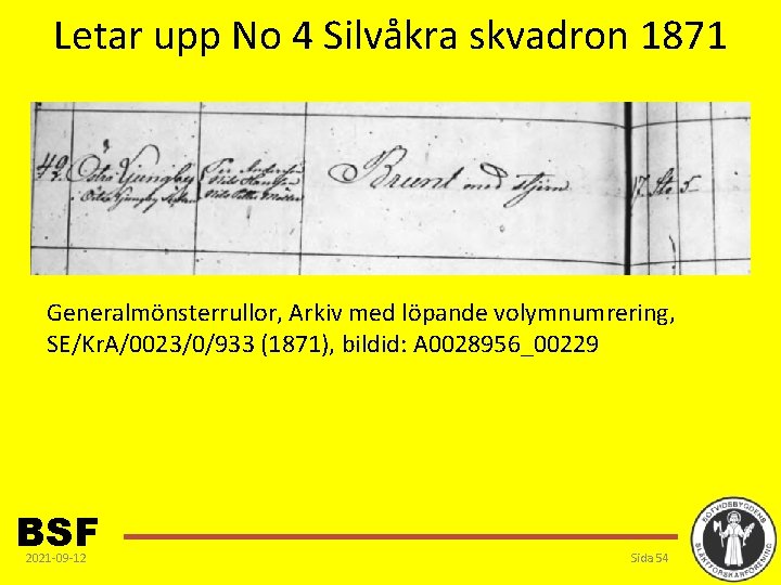 Letar upp No 4 Silvåkra skvadron 1871 Generalmönsterrullor, Arkiv med löpande volymnumrering, SE/Kr. A/0023/0/933