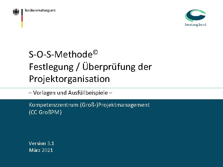 S-O-S-Methode© Festlegung / Überprüfung der Projektorganisation – Vorlagen und Ausfüllbeispiele – Kompetenzzentrum (Groß-)Projektmanagement (CC