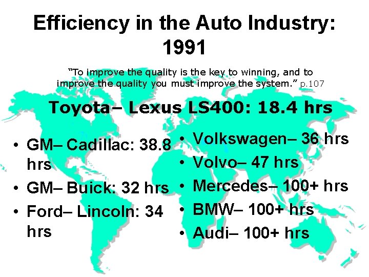 Efficiency in the Auto Industry: 1991 “To improve the quality is the key to