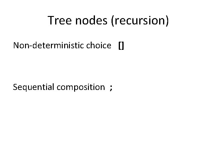 Tree nodes (recursion) Non-deterministic choice [] Sequential composition ; 