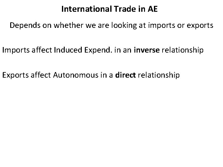 International Trade in AE Depends on whether we are looking at imports or exports