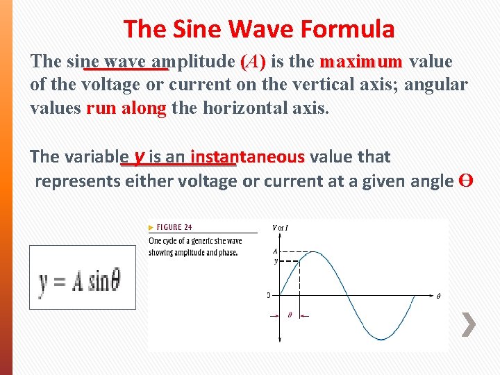 The Sine Wave Formula The sine wave amplitude (A) is the maximum value of The Sine Wave Formula The sine wave amplitude (A) is the maximum value of