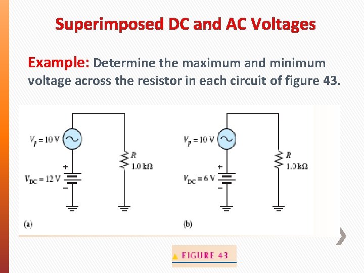 Superimposed DC and AC Voltages Example: Determine the maximum and minimum voltage across the Superimposed DC and AC Voltages Example: Determine the maximum and minimum voltage across the