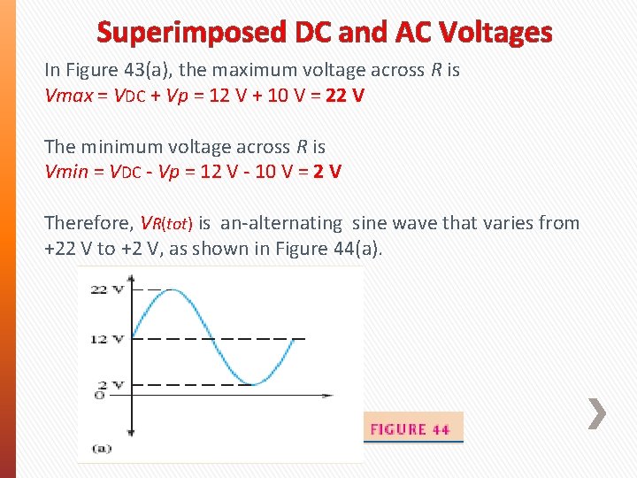 Superimposed DC and AC Voltages In Figure 43(a), the maximum voltage across R is Superimposed DC and AC Voltages In Figure 43(a), the maximum voltage across R is