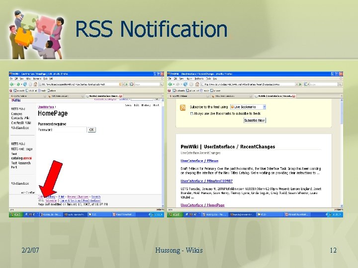 RSS Notification 2/2/07 Hussong - Wikis < 12 
