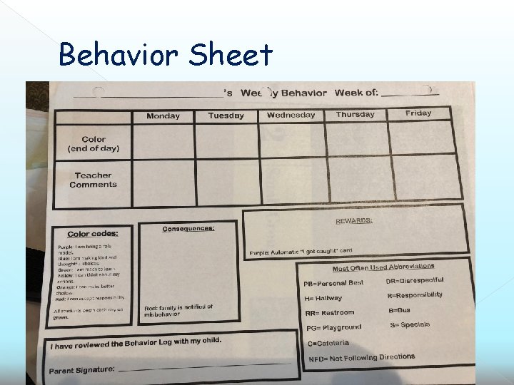 Behavior Sheet 