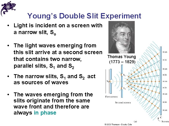 Young’s Double Slit Experiment • Light is incident on a screen with a narrow