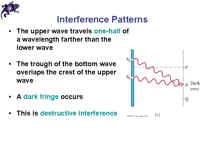 Interference Patterns • The upper wave travels one-half of a wavelength farther than the