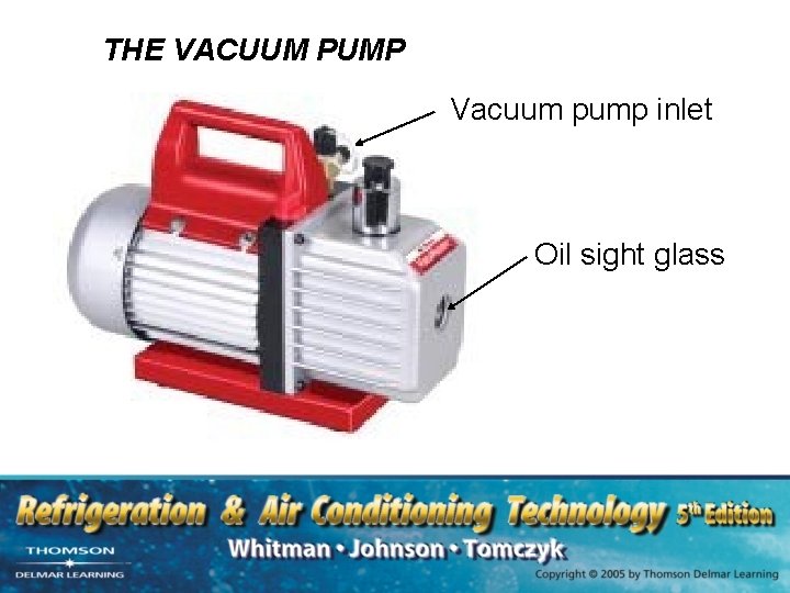 THE VACUUM PUMP Vacuum pump inlet Oil sight glass 
