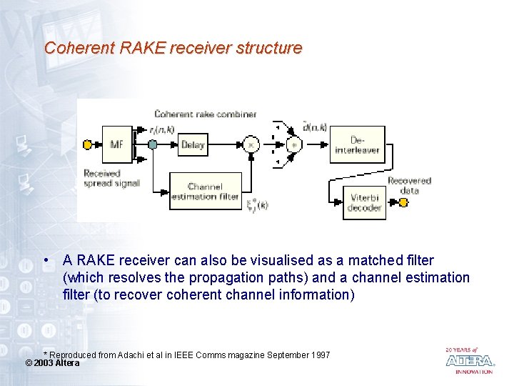 Coherent RAKE receiver structure • A RAKE receiver can also be visualised as a