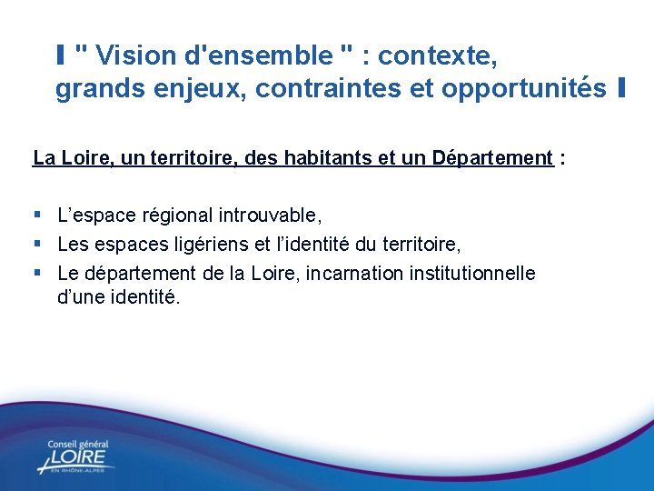 I " Vision d'ensemble " : contexte, grands enjeux, contraintes et opportunités I La