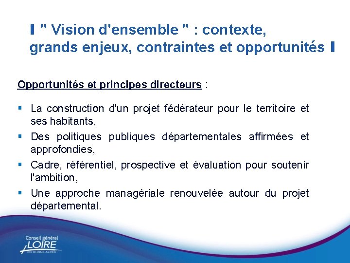 I " Vision d'ensemble " : contexte, grands enjeux, contraintes et opportunités I Opportunités