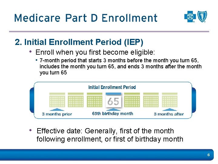 2. Initial Enrollment Period (IEP) • Enroll when you first become eligible: • 7