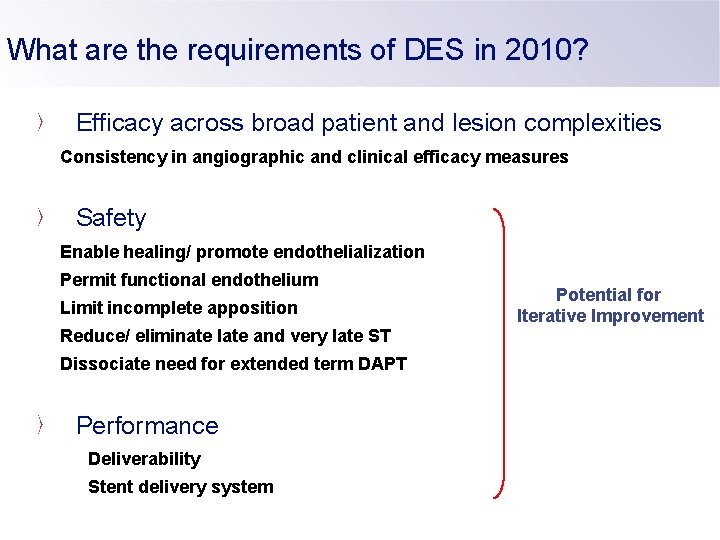 What are the requirements of DES in 2010? Efficacy across broad patient and lesion