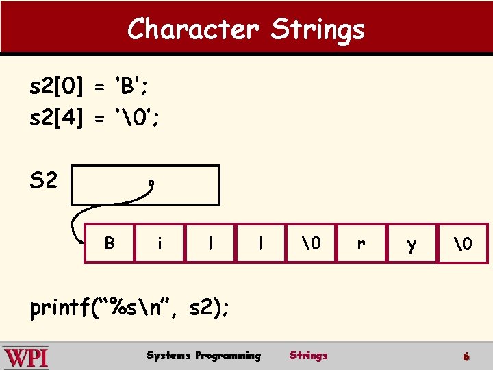 Character Strings s 2[0] = ‘B’; s 2[4] = ‘�’; S 2 B i