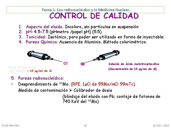 Tema 1. Los radionucleidos y la Medicina Nuclear. CONTROL DE CALIDAD 1. 2. 3.