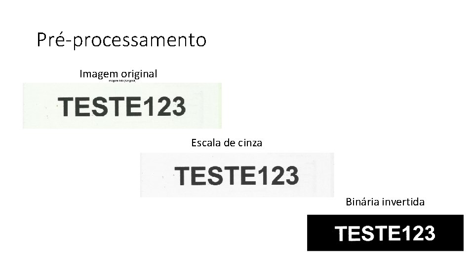 Pré-processamento Imagem original Escala de cinza Binária invertida 