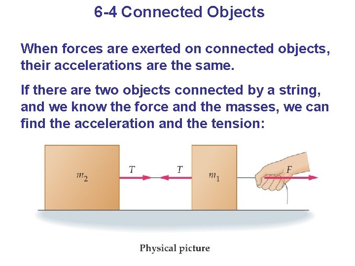 6 -4 Connected Objects When forces are exerted on connected objects, their accelerations are