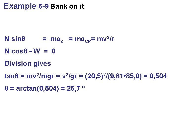 Example 6 -9 Bank on it N sinθ = max = ma. CP= mv