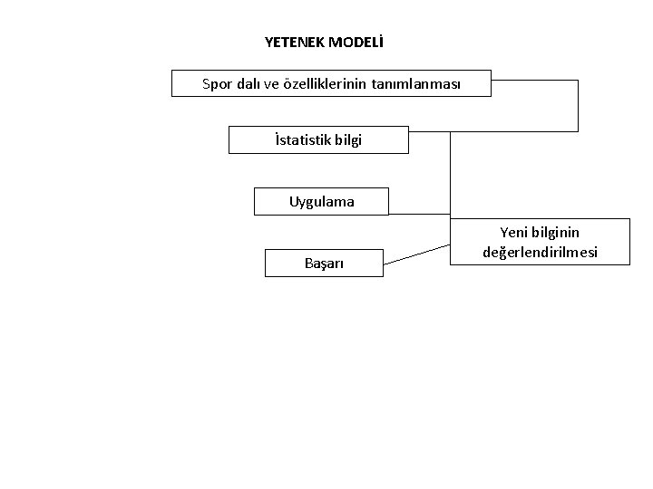 YETENEK MODELİ Spor dalı ve özelliklerinin tanımlanması İstatistik bilgi Uygulama Başarı Yeni bilginin değerlendirilmesi