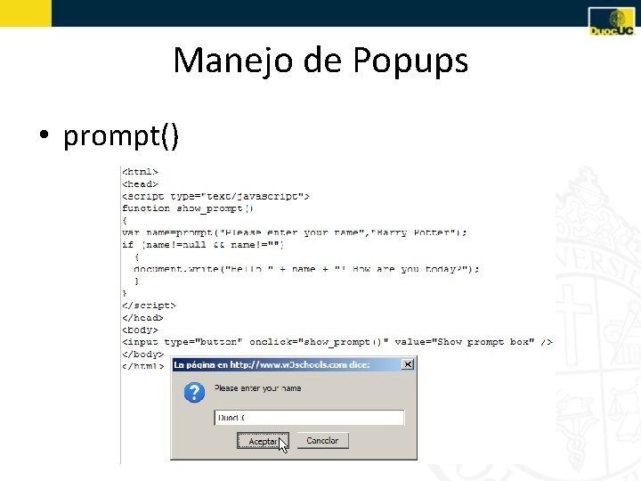 Manejo de Popups • prompt() 