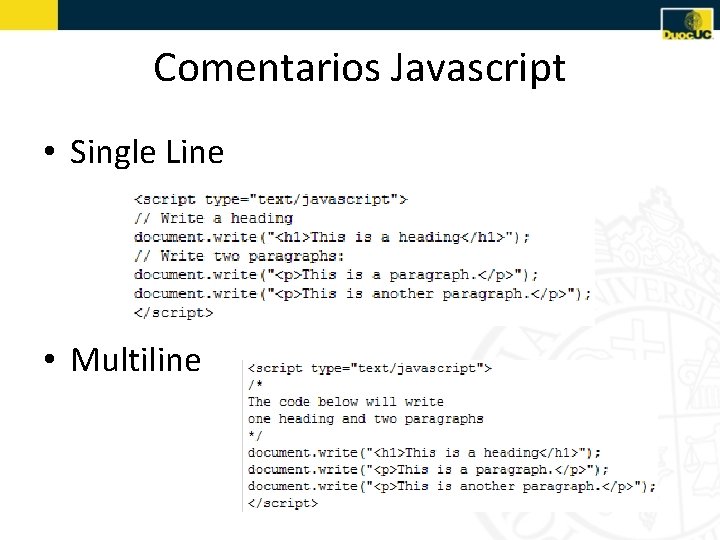 Comentarios Javascript • Single Line • Multiline 