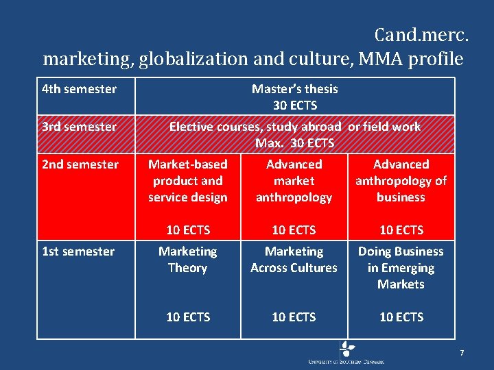 Cand. merc. marketing, globalization and culture, MMA profile 4 th semester Master’s thesis 30