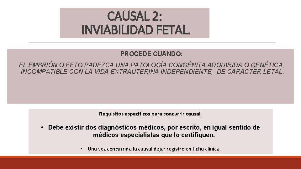 CAUSAL 2: INVIABILIDAD FETAL. PROCEDE CUANDO: EL EMBRIÓN O FETO PADEZCA UNA PATOLOGÍA CONGÉNITA