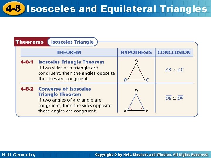 4 -8 Isosceles and Equilateral Triangles Holt Geometry 