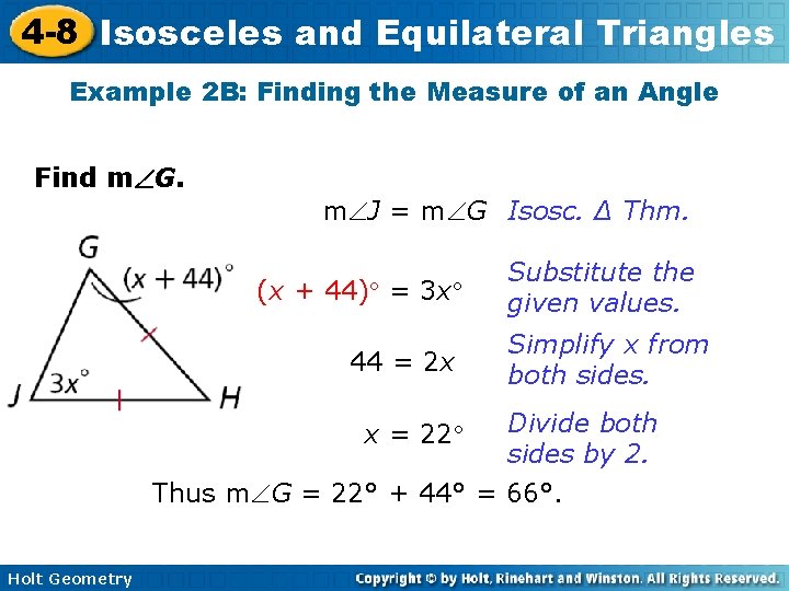 4 -8 Isosceles and Equilateral Triangles Example 2 B: Finding the Measure of an