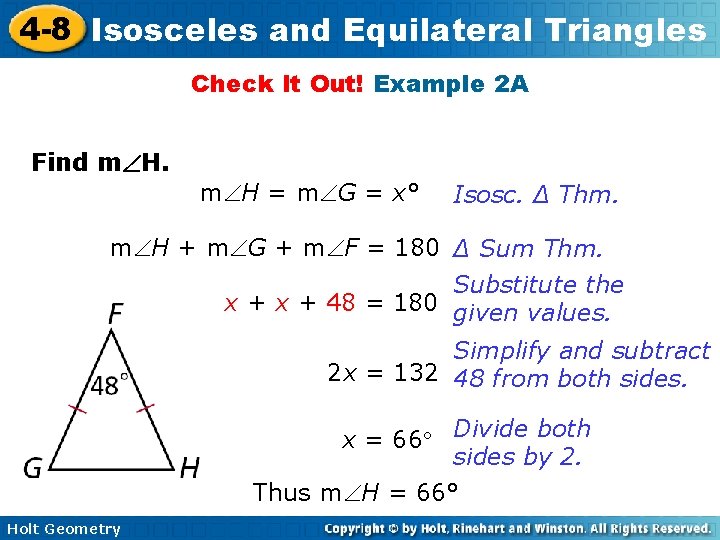 4 -8 Isosceles and Equilateral Triangles Check It Out! Example 2 A Find m