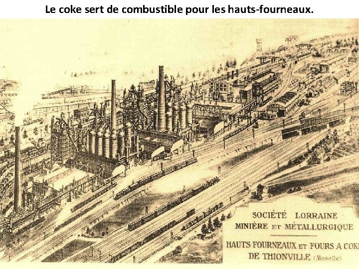 Le coke sert de combustible pour les hauts-fourneaux. 