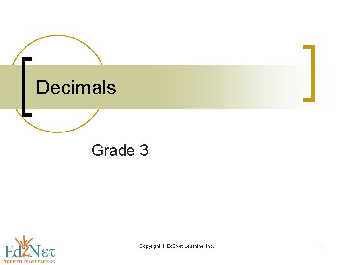 Decimals Grade 3 Copyright © Ed 2 Net Learning, Inc. 1 