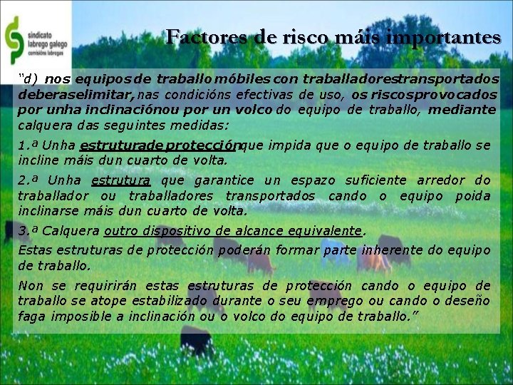 Factores de risco máis importantes “d) nos equipos de traballo móbiles con traballadorestransportados deberaselimitar,