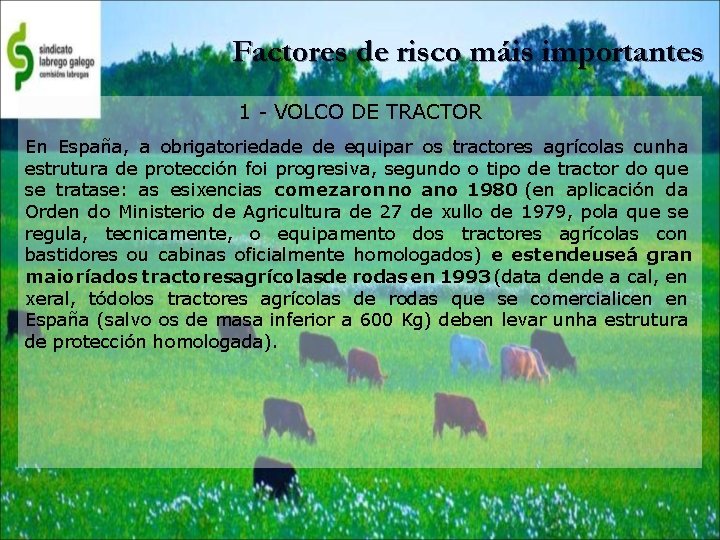 Factores de risco máis importantes 1 - VOLCO DE TRACTOR En España, a obrigatoriedade