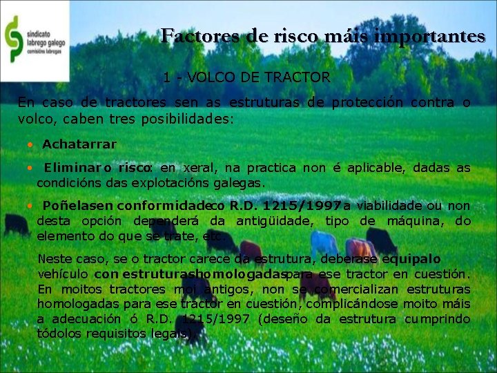 Factores de risco máis importantes 1 - VOLCO DE TRACTOR En caso de tractores