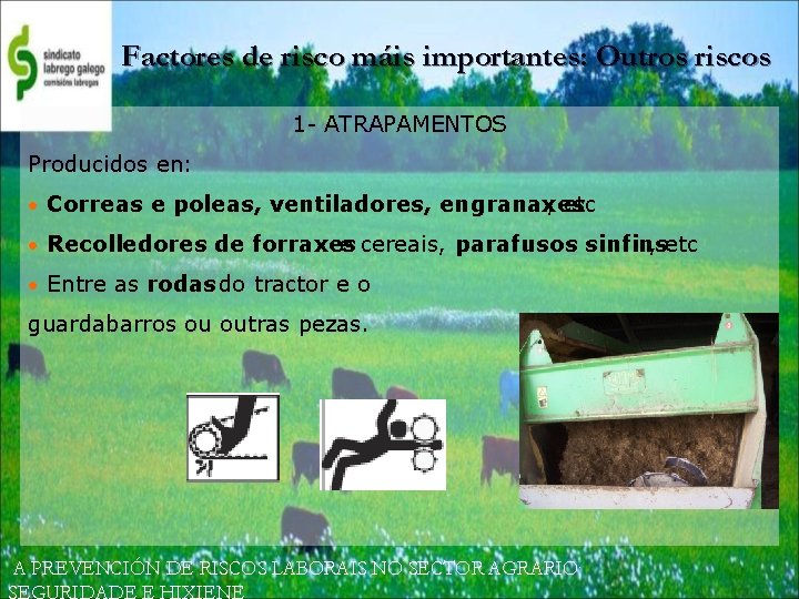 Factores de risco máis importantes: Outros riscos 1 - ATRAPAMENTOS Producidos en: • Correas