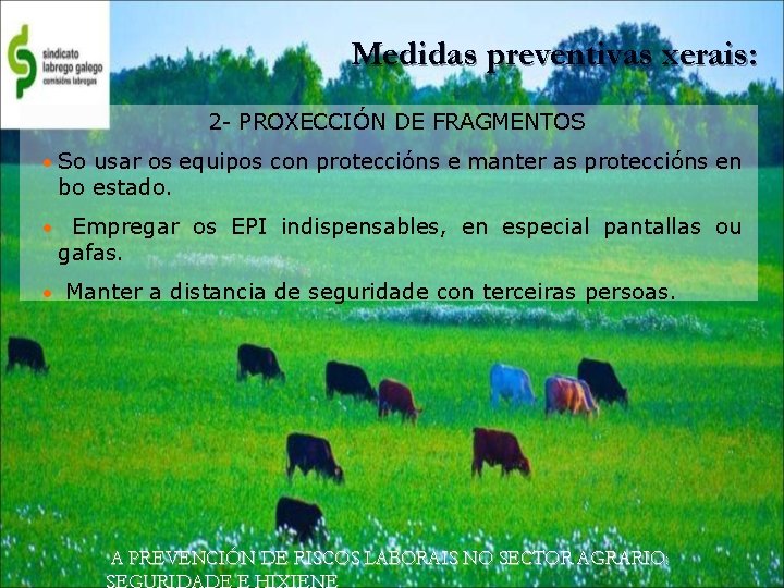 Medidas preventivas xerais: 2 - PROXECCIÓN DE FRAGMENTOS • So usar os equipos con