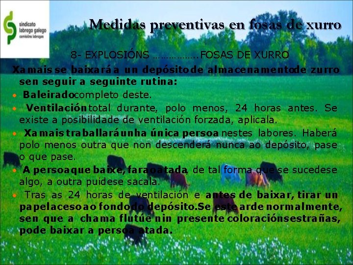 Medidas preventivas en fosas de xurro 8 - EXPLOSIÓNS ……………. . FOSAS DE XURRO