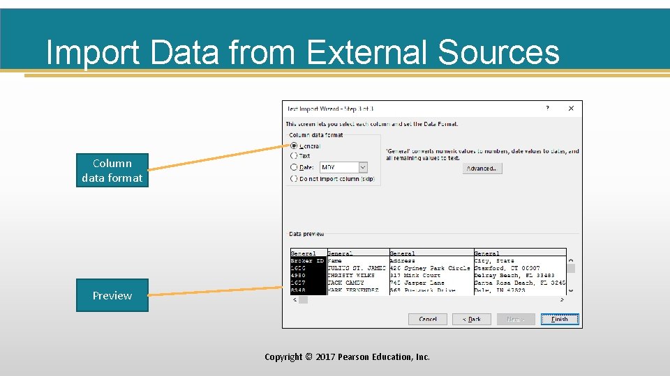 Import Data from External Sources Column data format Preview Copyright © 2017 Pearson Education,