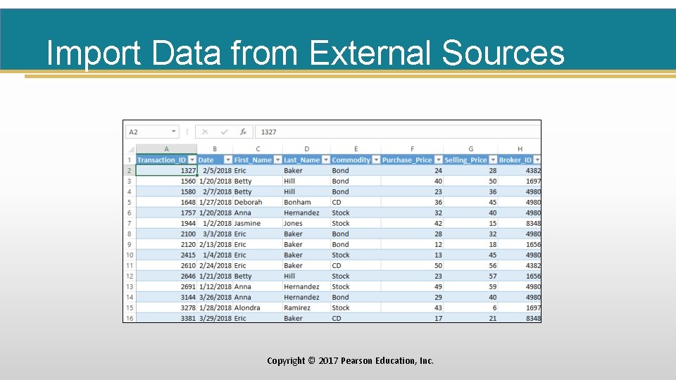 Import Data from External Sources Copyright © 2017 Pearson Education, Inc. 