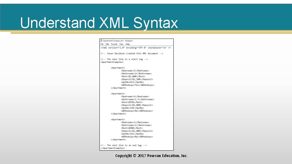 Understand XML Syntax Copyright © 2017 Pearson Education, Inc. 