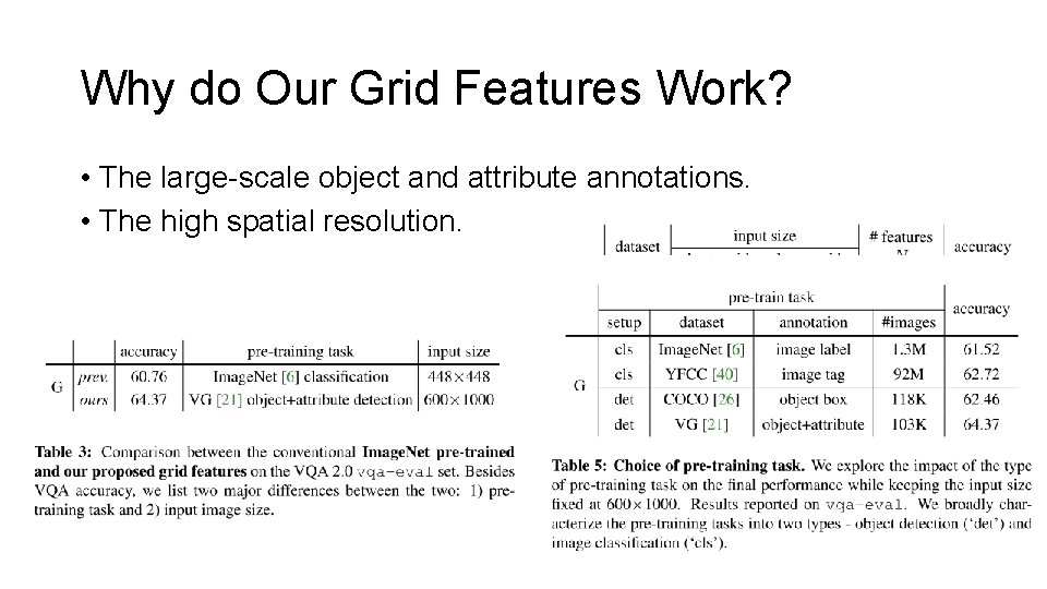 Why do Our Grid Features Work? • The large-scale object and attribute annotations. •