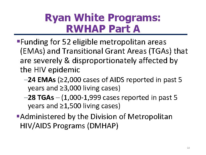 Ryan White Programs: RWHAP Part A Funding for 52 eligible metropolitan areas (EMAs) and