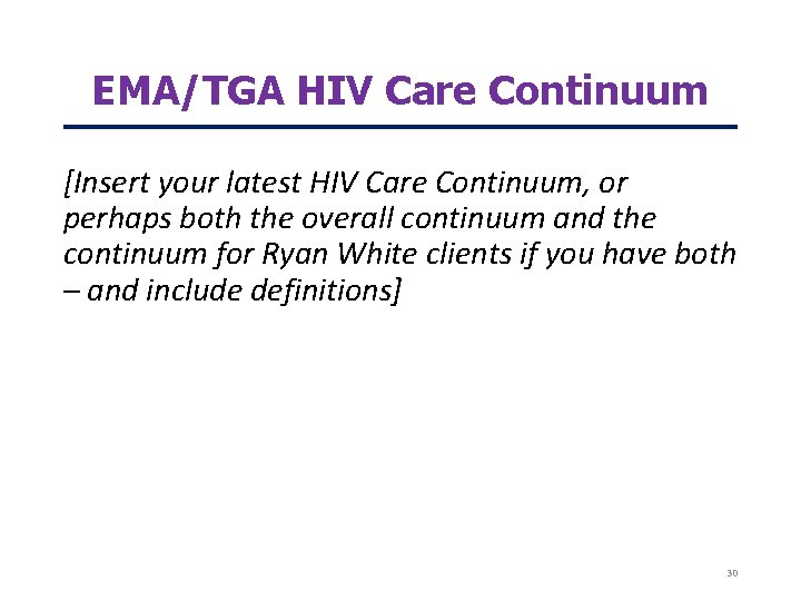 EMA/TGA HIV Care Continuum [Insert your latest HIV Care Continuum, or perhaps both the