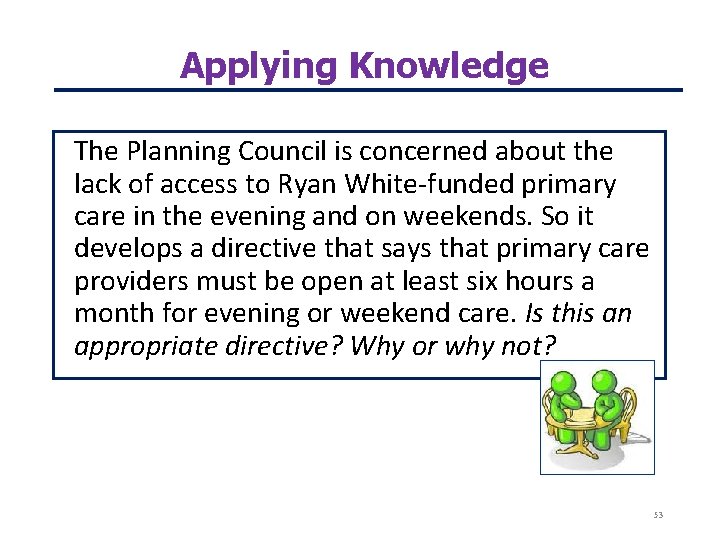 Applying Knowledge The Planning Council is concerned about the lack of access to Ryan