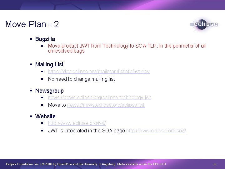 Move Plan - 2 Bugzilla Move product JWT from Technology to SOA TLP, in