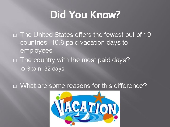 Did You Know? The United States offers the fewest out of 19 countries- 10.