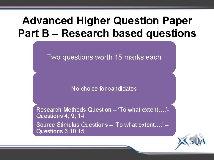 Advanced Higher Question Paper Part B – Research based questions Two questions worth 15